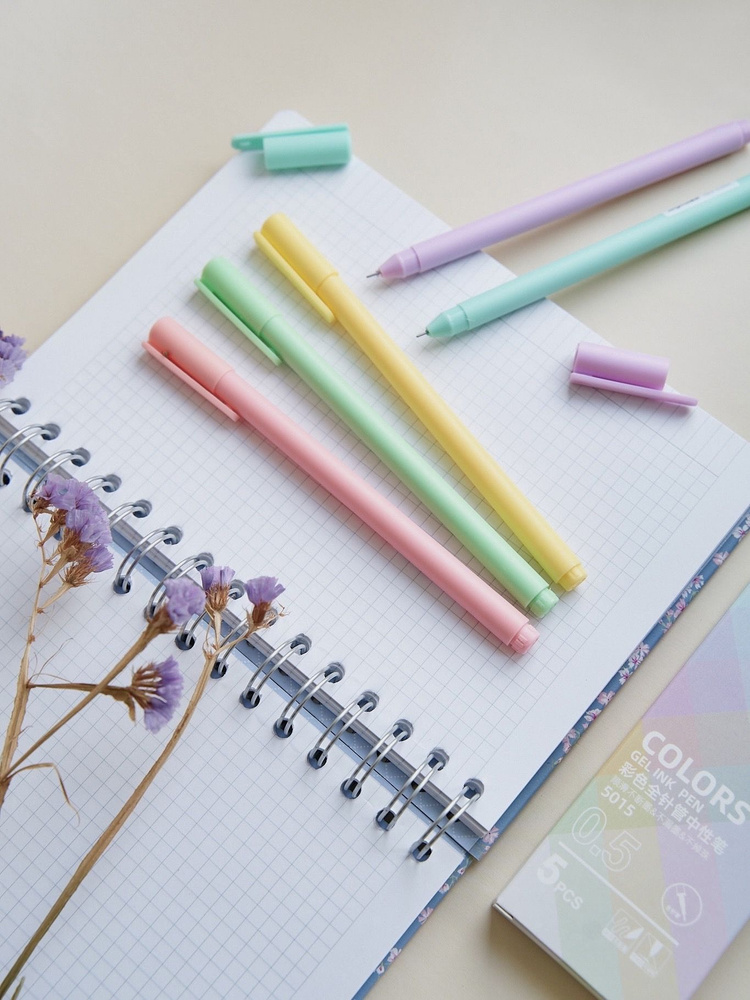 Ручки гелевые пастельные цветные; набор ручек для школы и творчества 5 шт.  #1