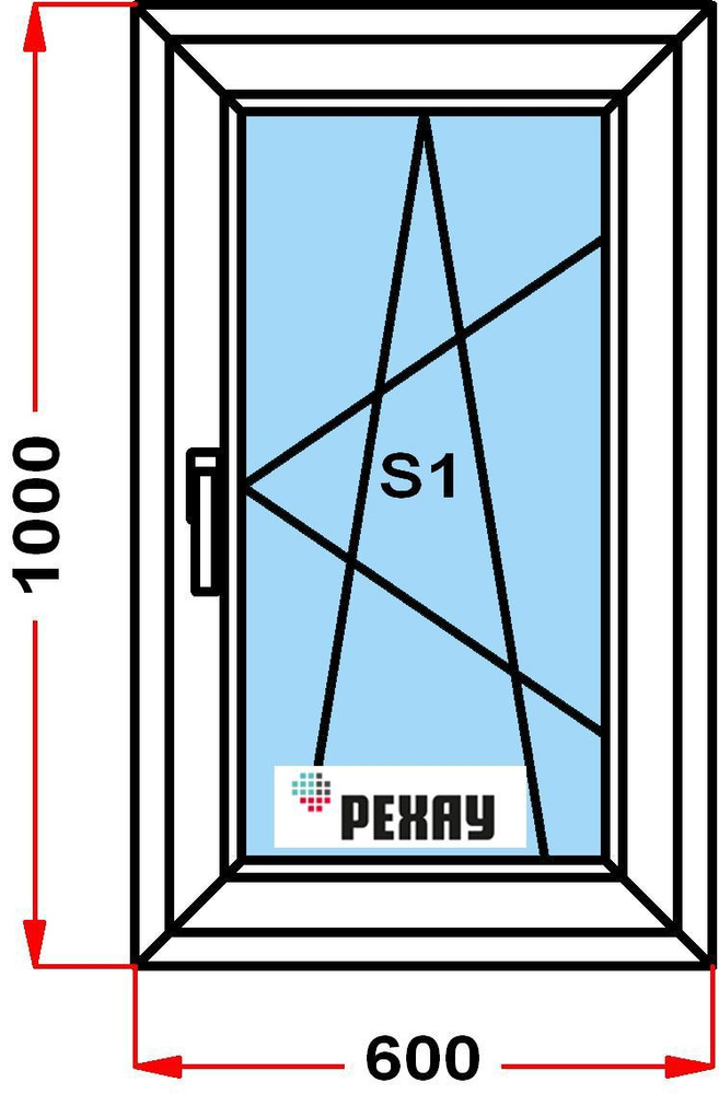 Окно пластиковое+москитка, профиль РЕХАУ BLITZ (1000 x 600), с поворотно-откидной створкой, стеклопакет #1