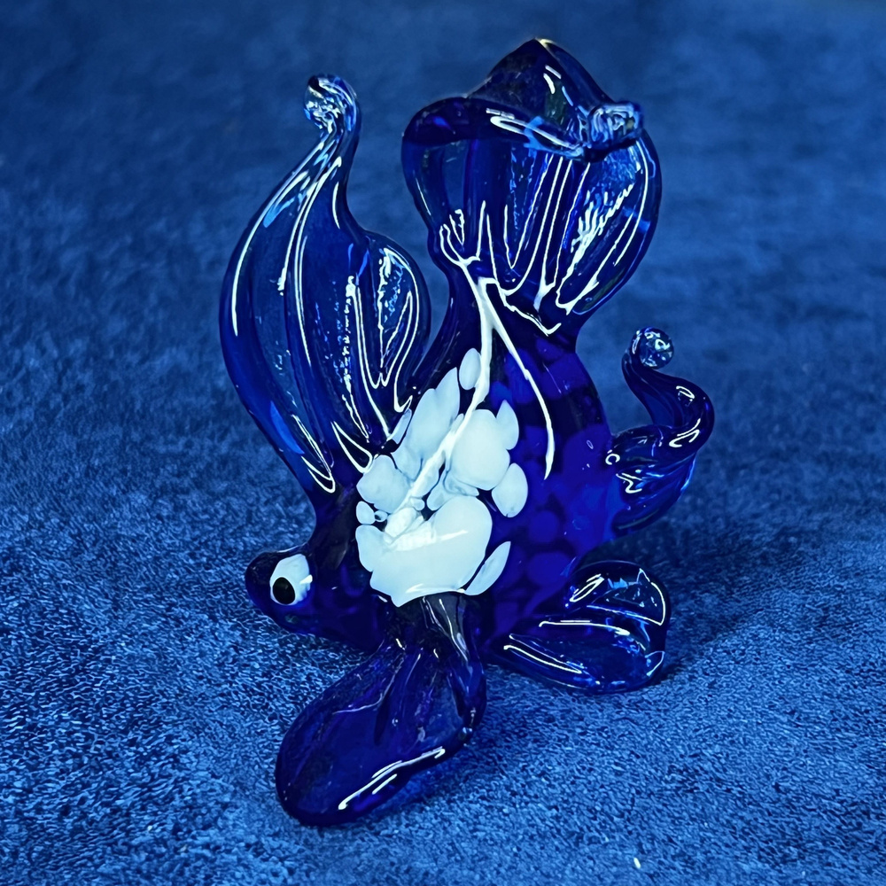 Фигурка стеклянная "Рыбка" Бело-синяя #1