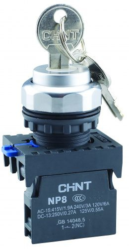 CHINT Переключатель с ключом NP8-10Y/21 , 2 положения с фиксацией, 1НО ...