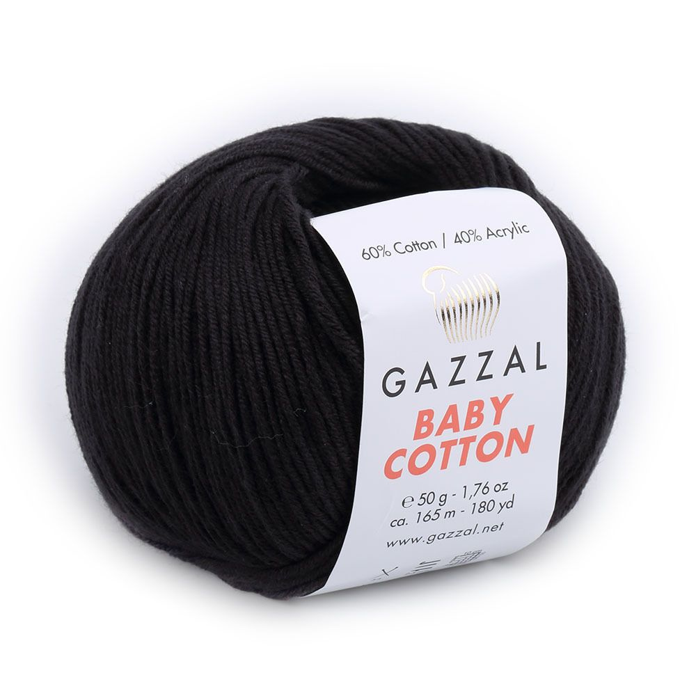 Пряжа Baby cotton Gazzal - 1 моток (165 м, 50 гр), цвет 3433 чёрный #1