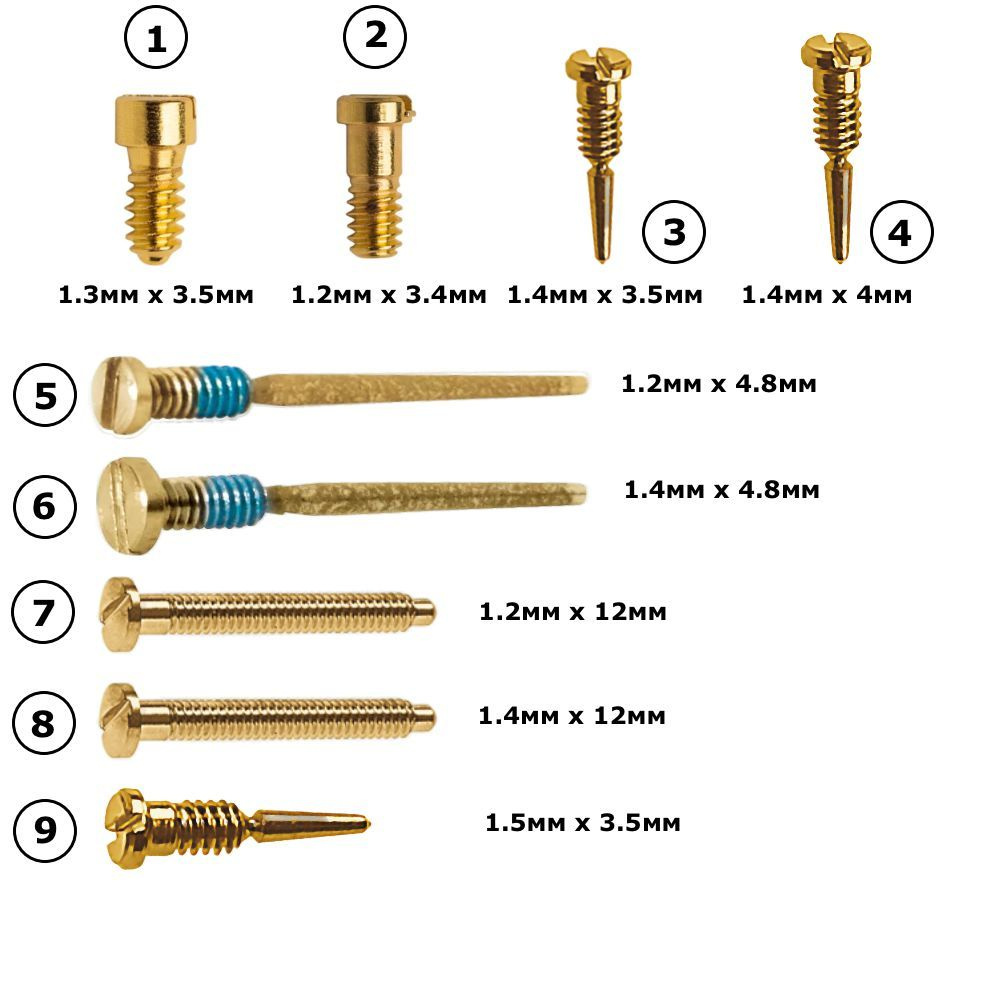 Набор винтов для дужек оправ очков от OptiTech, золотистые, 9 штук  #1