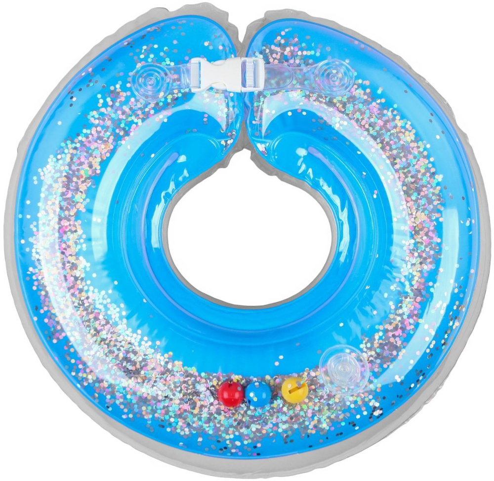 Детский надувной круг на шею "Веселое купание" с погремушками, для безопасного купания, двухкамерный, #1