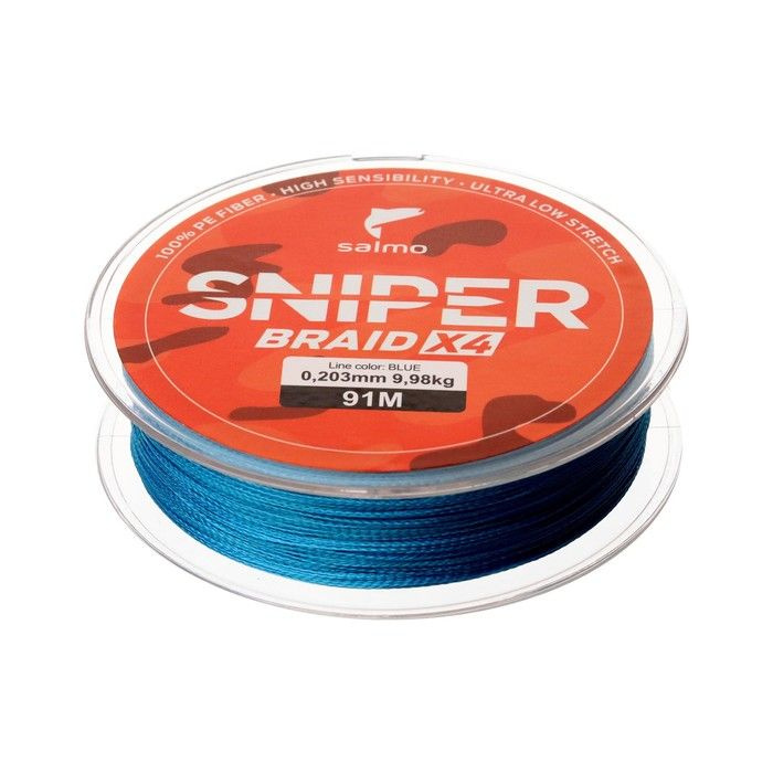 Шнур плетеный Salmo Sniper BRAID X4, диаметр 0.2 мм, тест 9.98 кг, 91 м, синий  #1