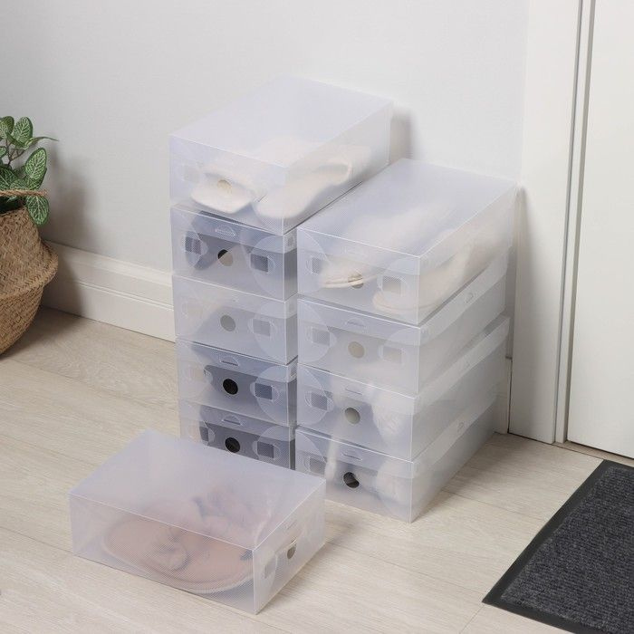 Коробки для хранения обуви, набор из 10 штук, 28х9,5х18,5 см, цвет прозрачный  #1