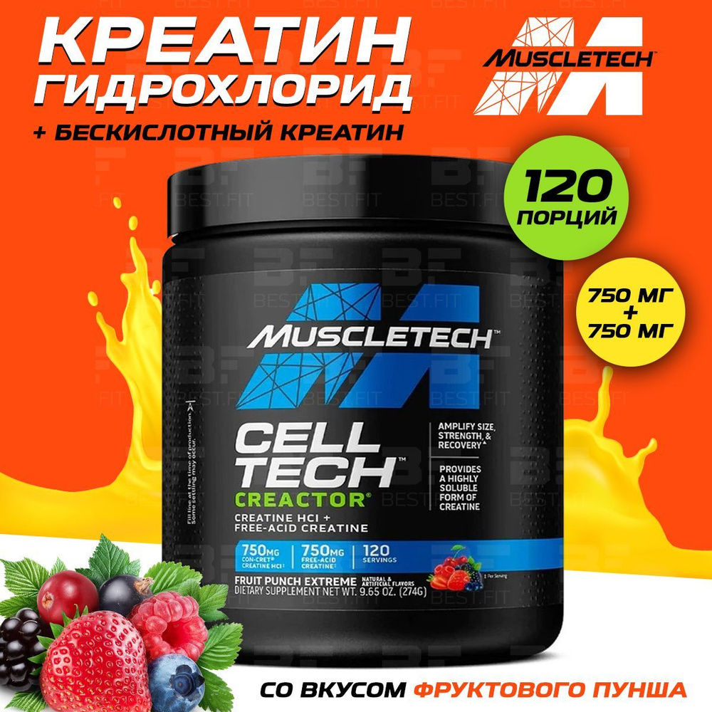 Muscletech Creactor, Креатин гидрохлорид, порошок 269 г со вкусом фруктового пунша, Спортивное питание #1