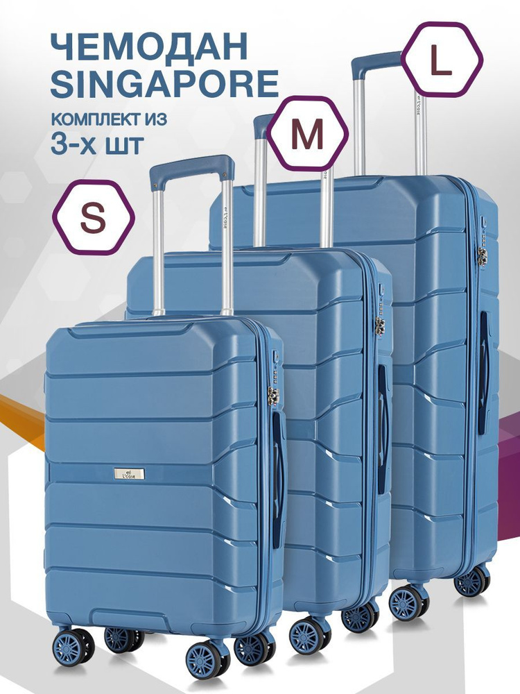 Набор чемоданов на колесах S + M + L (маленький, средний и большой), синий - Чемодан полипропилен, семейный #1