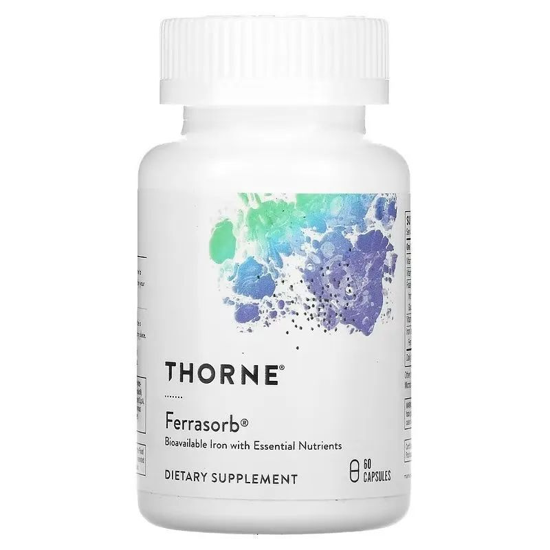 Thorne Research, Ferrasorb, железо с кофакторами, 60 капсул #1