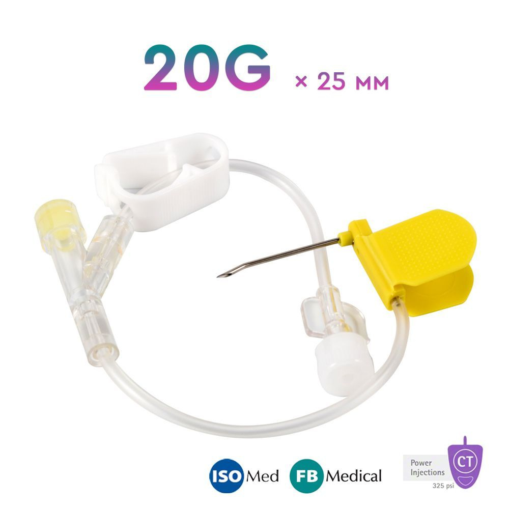 Игла Губера FB Medical 20G (0,9 мм) x 25 мм с крыльями и с Y-коннектором к порт-системам, Франция, 1 #1