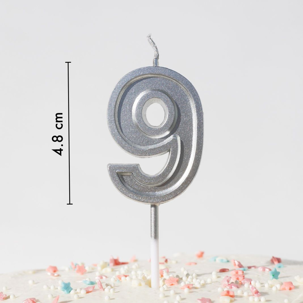Свечи для торта на День Рождения цифра номер 9, серебряная  #1