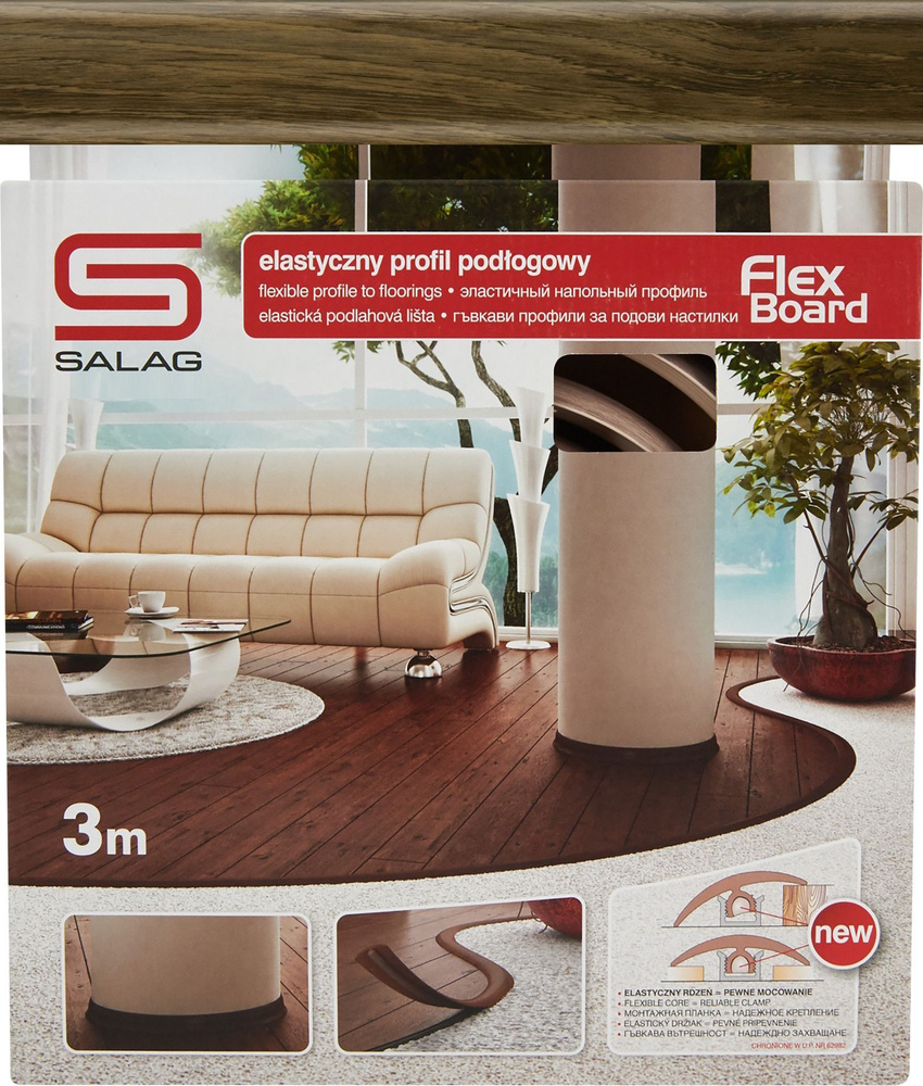 Гибкий порог ПВХ для отделки пола, арочных поверхностей и вокруг столбов, Salag Flex Board FB0023, цвет #1