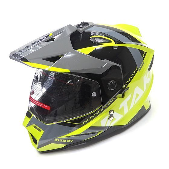 Мотард шлем эндуро ATAKI JK802 кроссовый мотошлем с визором VALOR M(57-58) желтый/серый глянцевый  #1