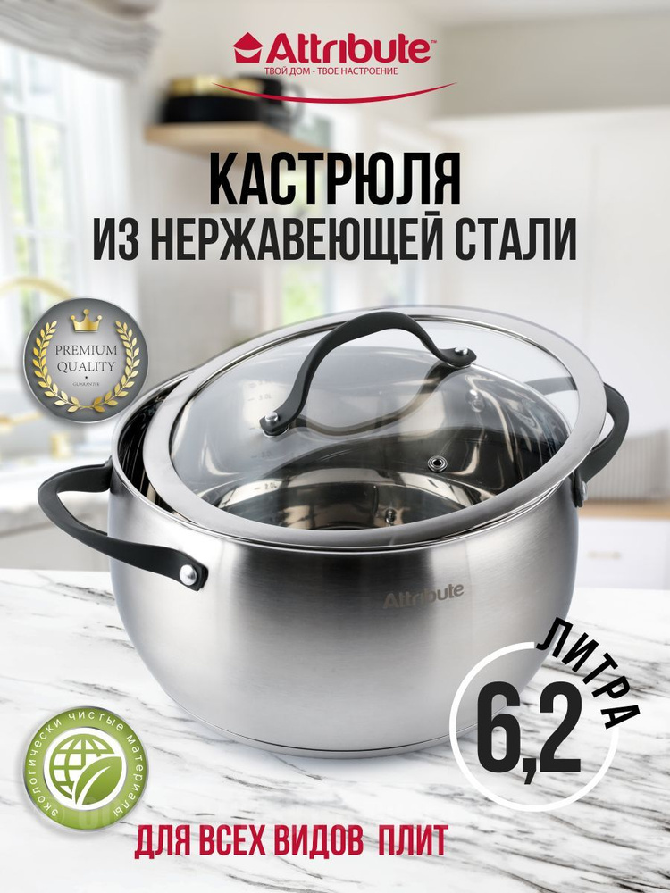 Кастрюля из нержавеющей стали SYMPHONY с крышкой 24х13.5см 6.2л индукция  #1