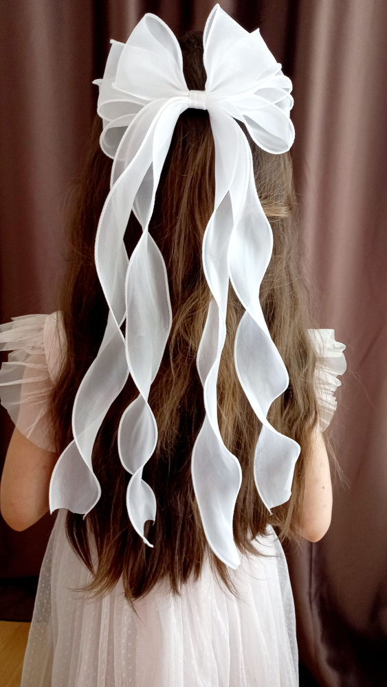 Лента-Бант для волос праздничный, белый #1