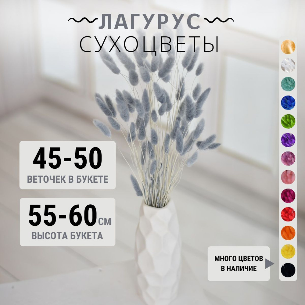 Сухоцвет Лагурус для декора Trava Decor букет цветов для вазы, серая  #1