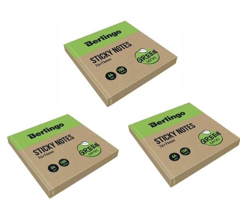 Блок бумаги для записей Berlingo Green Series с клеевым краем 76х76 мм, 3 уп по 100 листов  #1