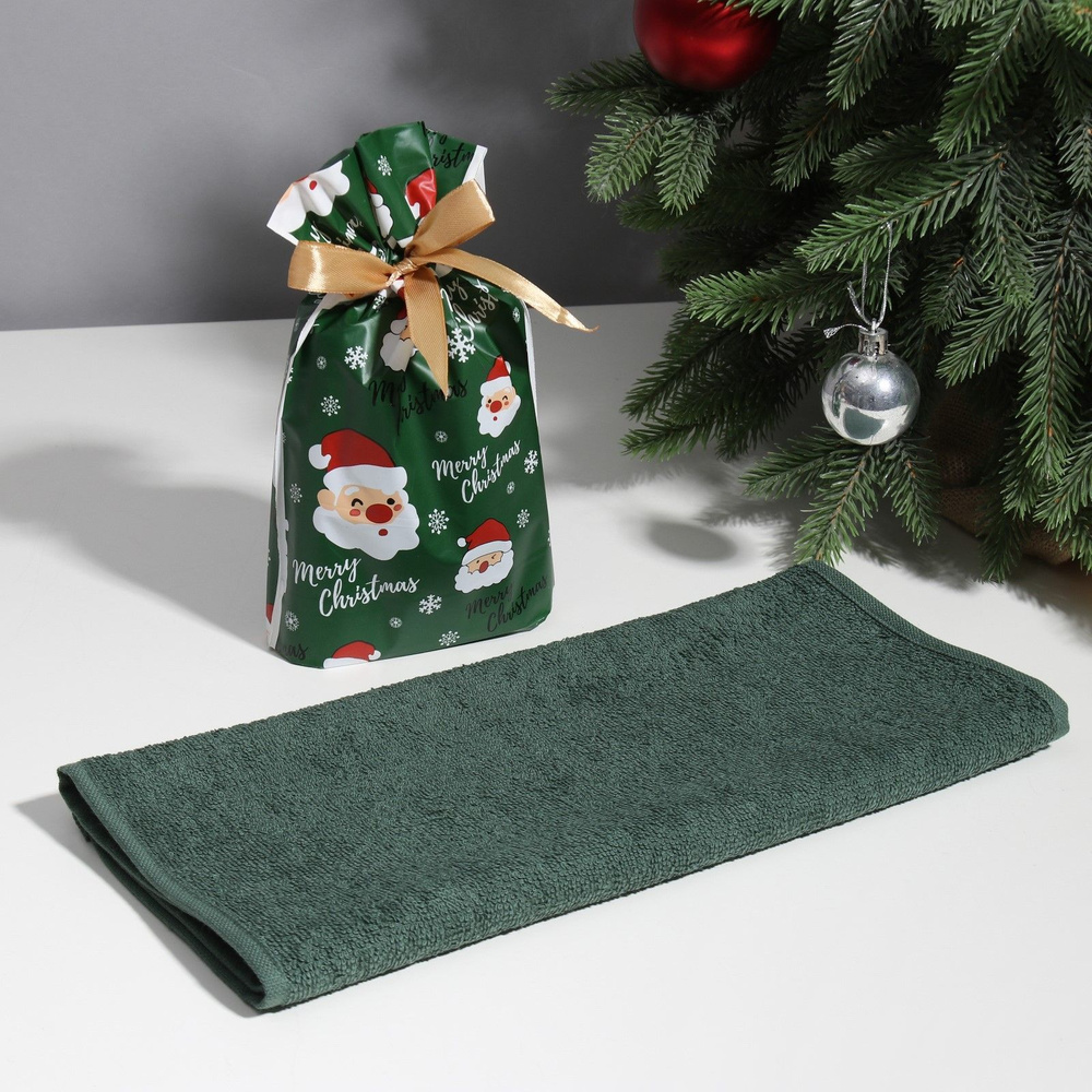 Экономь и Я Полотенце подарочное Новый год полотенце новогоднее, Хлопок, 30x60 см, темно-зеленый, 1 шт. #1