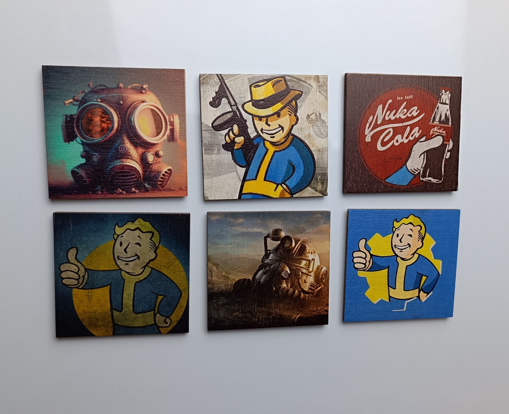Магниты деревянные, набор "Fallout" 6шт #1