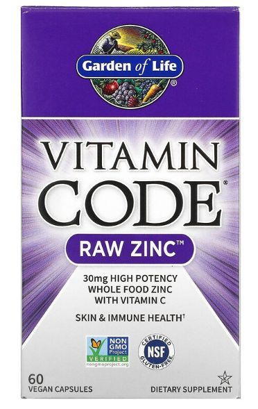 Garden of Life, Vitamin Code, цинк RAW, 60 веганских капсул #1