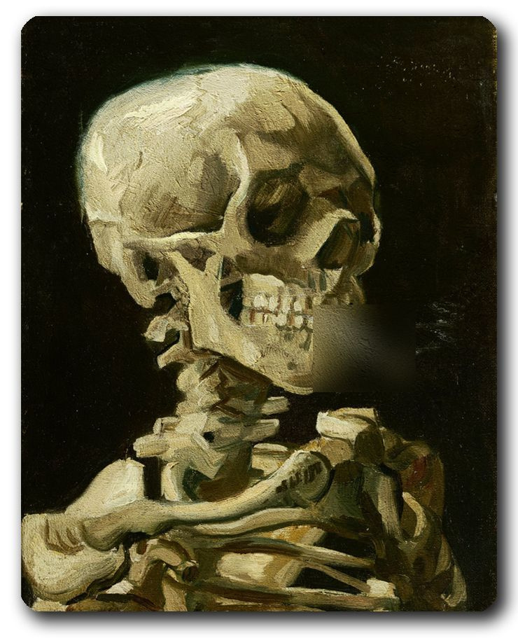 Репродукция/Картина/Винсент Ван Гог "Череп с горящей сигаретой"/Интерьерная фреска на доске/80х65см  #1