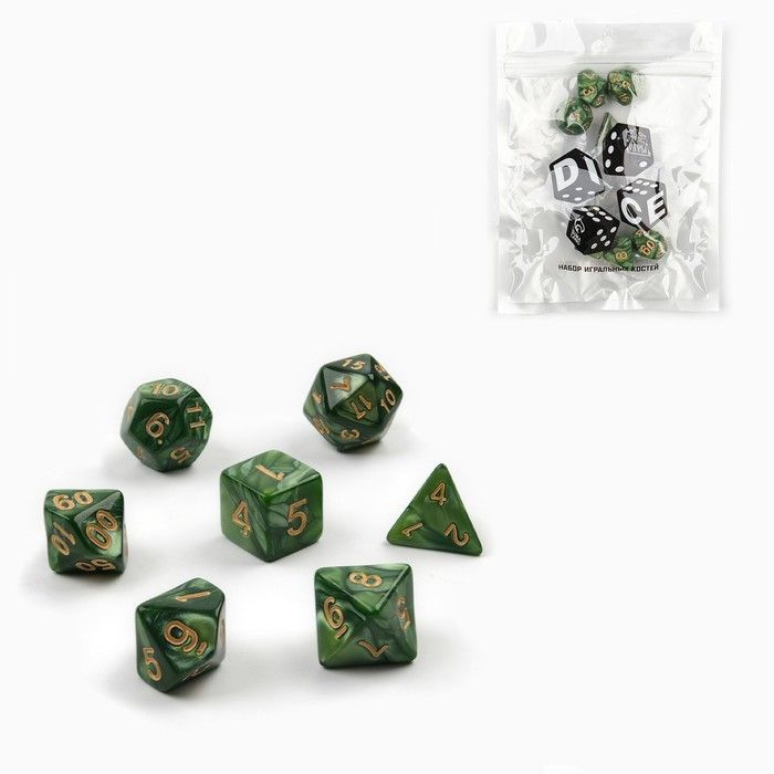 Время игры, Набор кубиков для D&D (Dungeons and Dragons), зеленый, 7 штук в наборе  #1