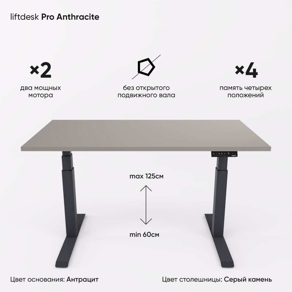 Компьютерный стол с регулировкой высоты для работы стоя сидя 2-х моторный liftdesk Pro Антрацит/Серый #1