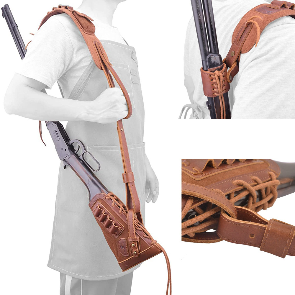 Кожаный приклад Держатель для патронов без сверления с правым стропом ...