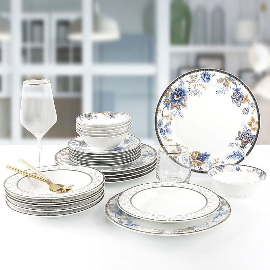 Набор столовой посуды для кухни Flora Elegant, 24 предмета на 6 персон, фарфор  #1