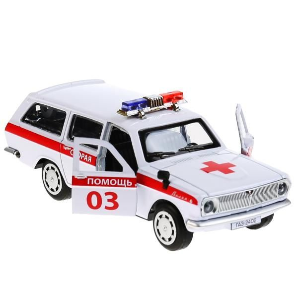Машинка для мальчика металлическая ГАЗ-2402 "ВОЛГА" Скорая помощь 12 см, белая, Технопарк  #1