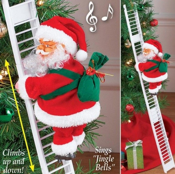 - Музыкальный Дед Мороз на лестнице / Новогодняя игрушка интерактивный поющий Санта Клаус / Украшение #1