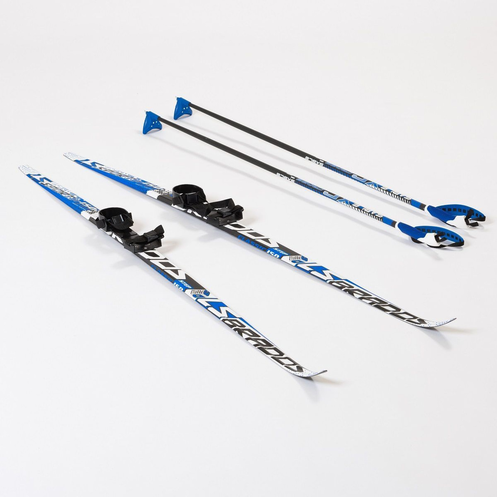 Лыжный комплект детский с палками и креплением Комби - 150 см STEP Brados LS Blue под повседневную обувь #1
