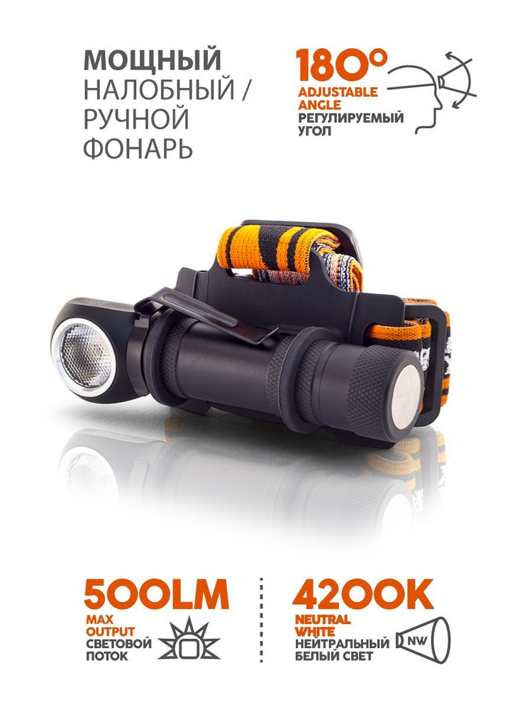 Фонарь налобный и ручной с магнитом "Enot LH-500" на аккумуляторе 18650 (НЕ входит в комплект) Яркий #1