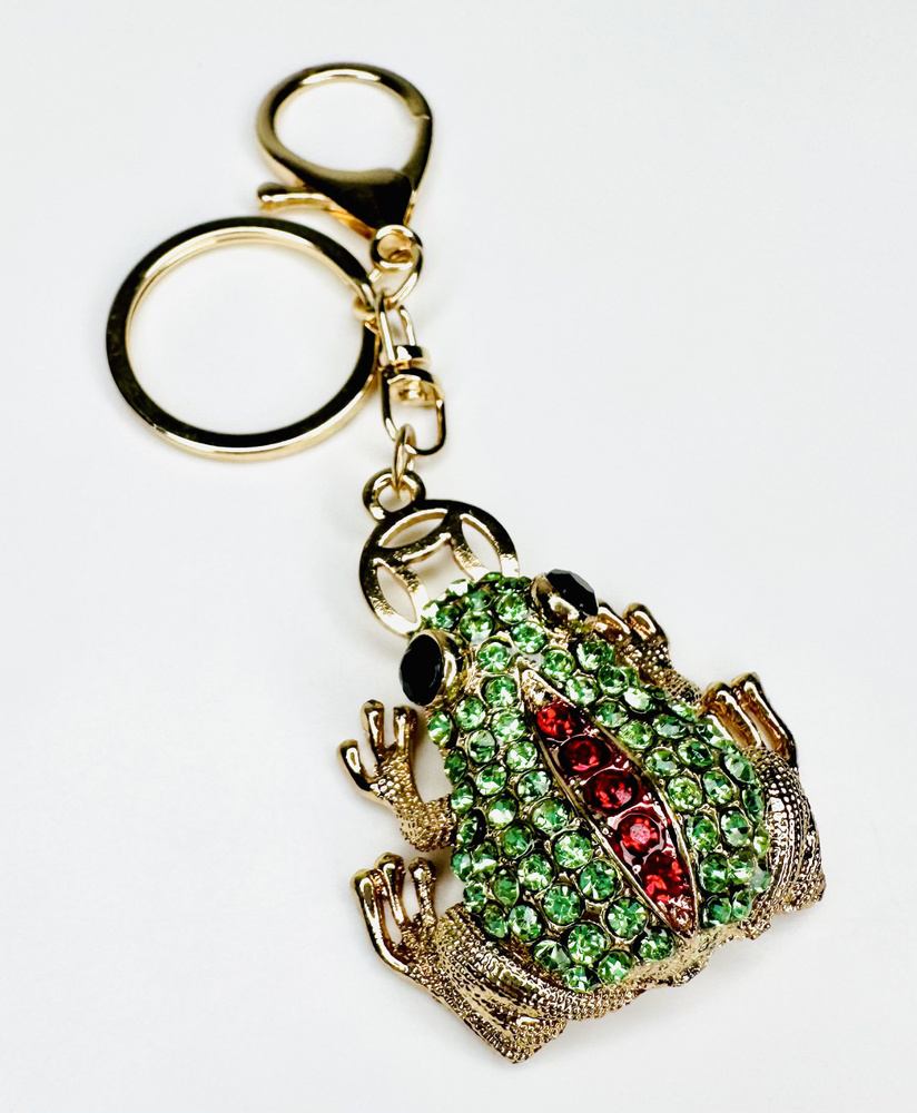Брелок с карабином для ключей для сумки, большой золотой брелок с камнями, брелок золотая лягушка жаба #1