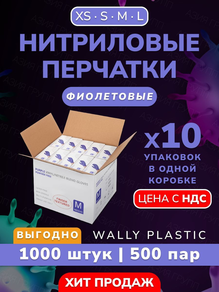 Нитриловые/Виниловые перчатки - Wally plastic, 1000 шт. (500 пар), одноразовые, неопудренные, текстурированные #1