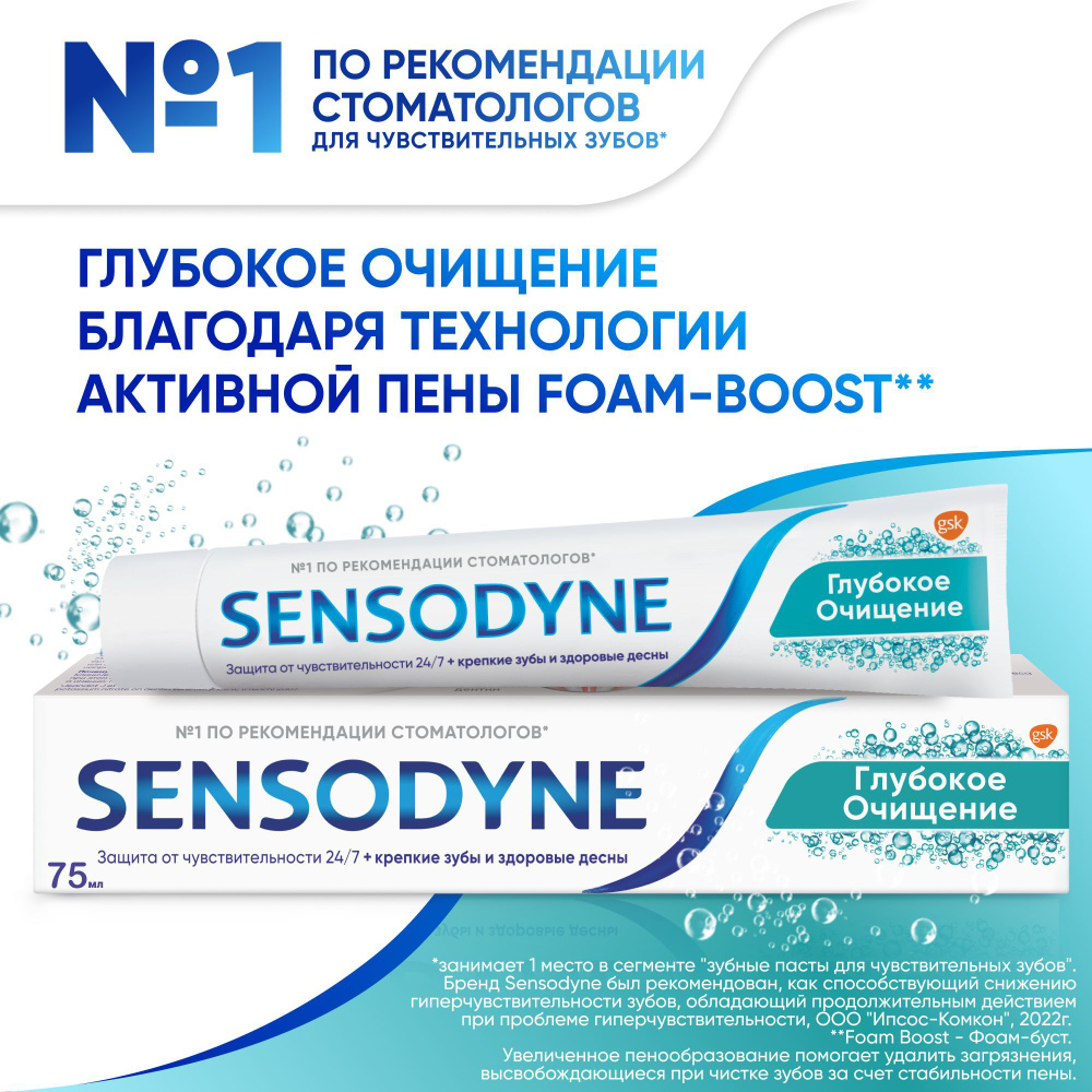 Зубная паста Sensodyne Глубокое Очищение для чувствительных зубов с фтором, для снижения чувствительности #1