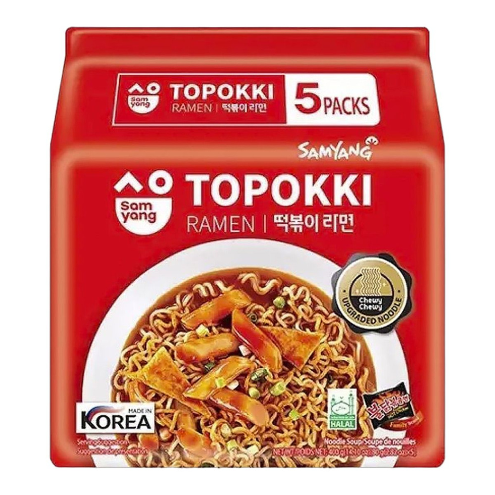 Лапша быстрого приготовления Рамен со вкусом топокки Samyang, пачка 80 г х 5 шт  #1