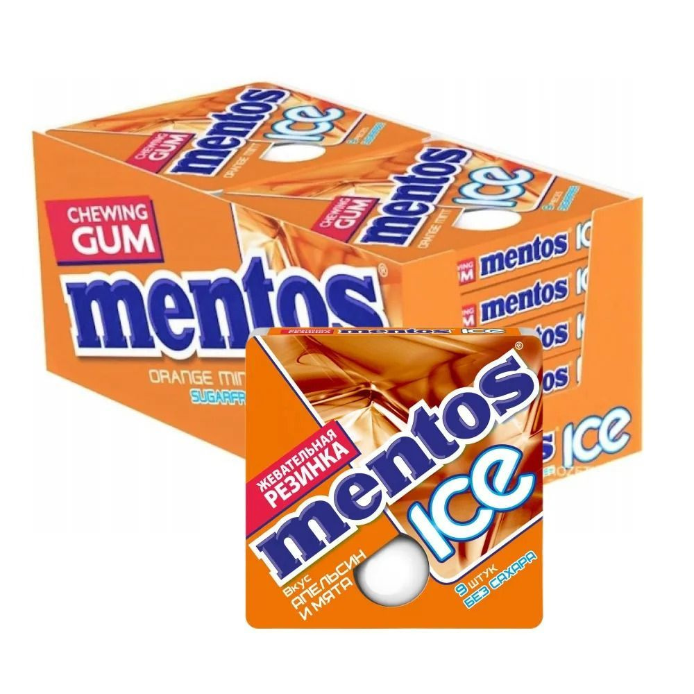 Жевательная резинка Mentos Ice Апельсин мята (Ментос айс), 12 шт по 12г  #1