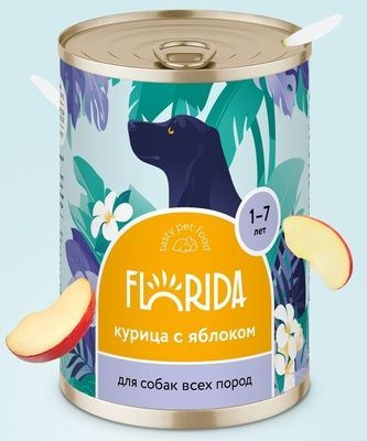 Florida (Флорида) консервы для собак "Курица с яблоком", 3 шт по 240г  #1