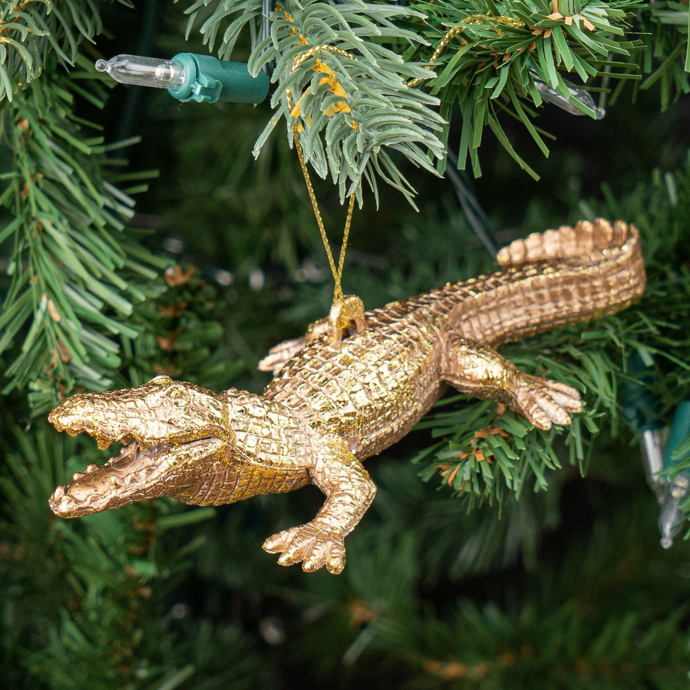 Ёлочная игрушка Hanger Crocodile Gold 16 cm #1
