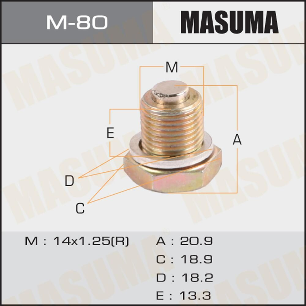 Сливная пробка / Болт сливной с магнитом M14 x 1.25 для RENAULT Logan II (Логан 2) Masuma M80  #1