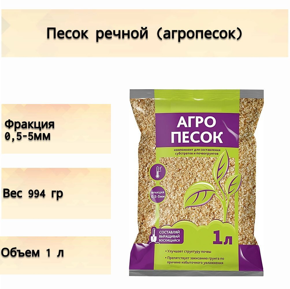 Песок речной (агропесок) 1 л для составления субстратов. Улучшает структуру грунта, препятствует закисанию #1