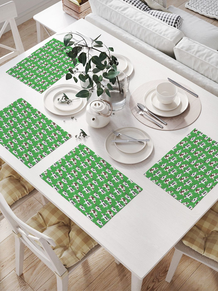 Салфетки на стол для сервировки прямоугольные, плейсмат "Пятнистые буренки" JoyArty, 32x46 см, в комплекте #1