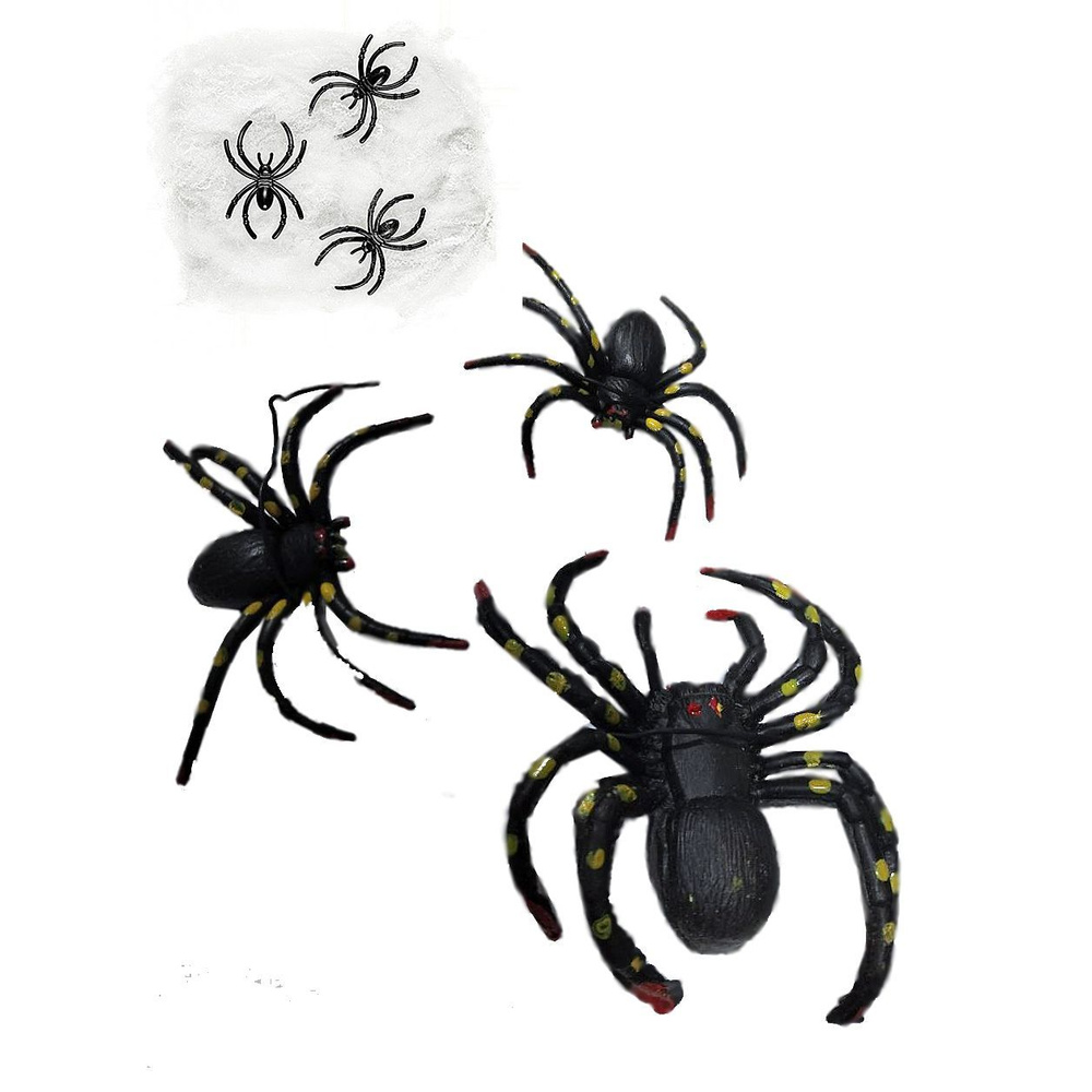 Паутина с пауками на Хеллоуин на блистере черно жёлтые большие пауки  #1