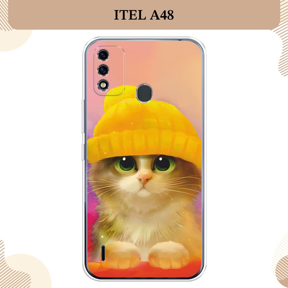 Силиконовый чехол на Itel A48 / Айтел А48, Котенок в желтой шапке  #1