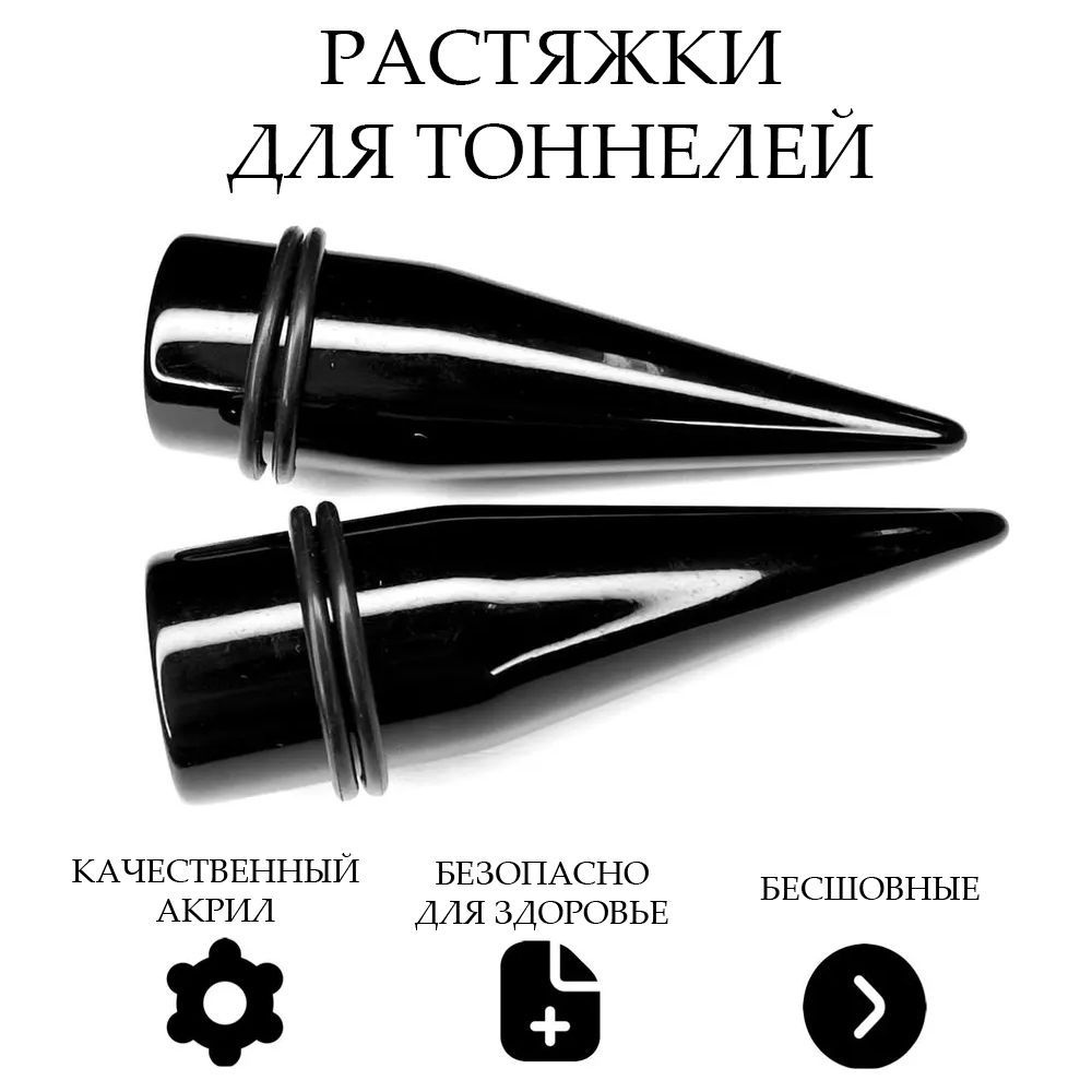 Растяжки для тоннелей спираль конус 22 мм, комплект из 2-х штук, черные/Overmay/ растяжки в ухо/растяжка #1