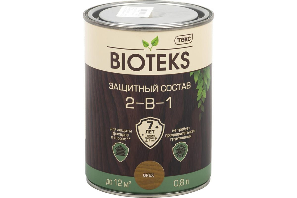 ТЕКС BIOTEKS защитный состав 2-в-1 для наружных работ, орех (0,8л)  #1