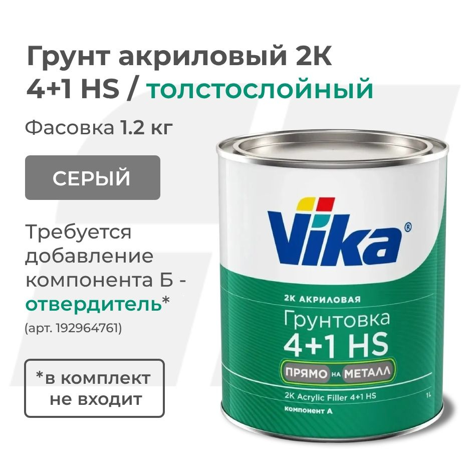 Грунт-наполнитель акриловый Vika 4+1 HS "Прямо на металл", серый, 1.2 кг (без отвердителя)  #1