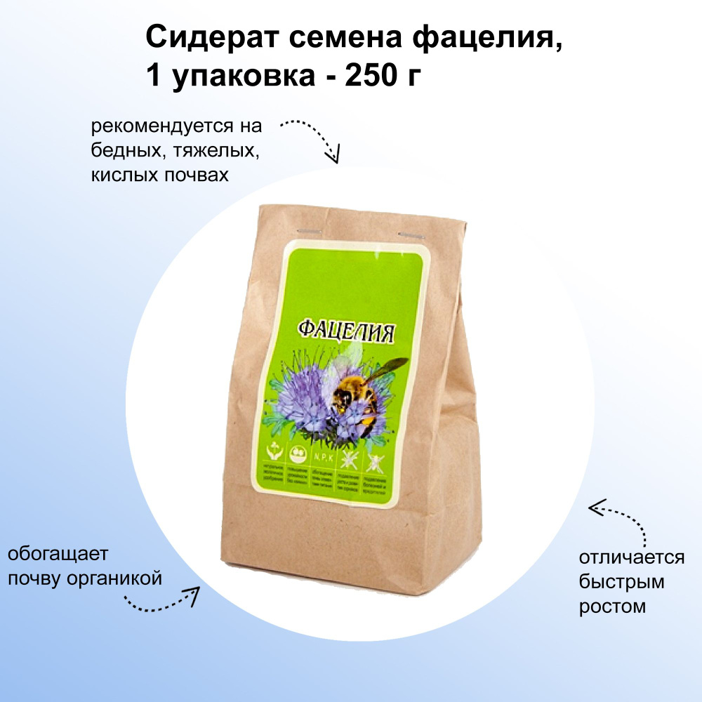 Сидерат семена фацелия, 1 упаковка - 250 г: обогащает почву органикой и легкоусвояемыми минеральными #1