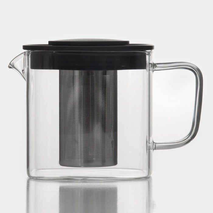 Чайник стеклянный заварочный Кватро , 600 мл, с металлическим ситом, цвет чёрный  #1