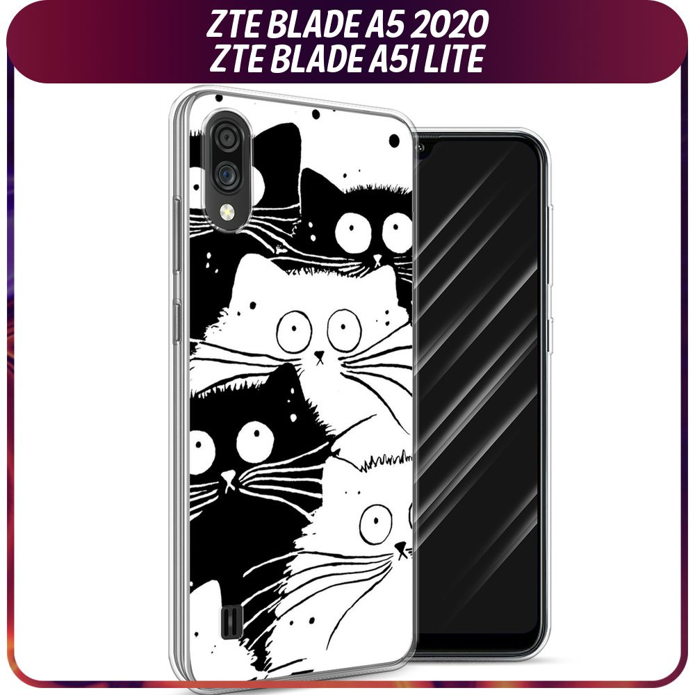 Силиконовый чехол на ZTE Blade A51 lite/Blade A5 (2020) / ЗТЕ Блэйд А51 Лайт - "Коты черно-белые"  #1